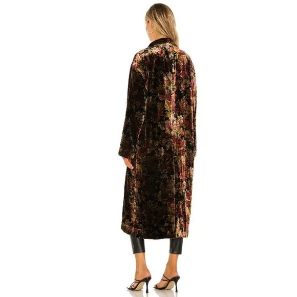 Free People Simone Velvet Long Maxi Duster in Black Rose Combo Size L NEW - Picture 4 of 9